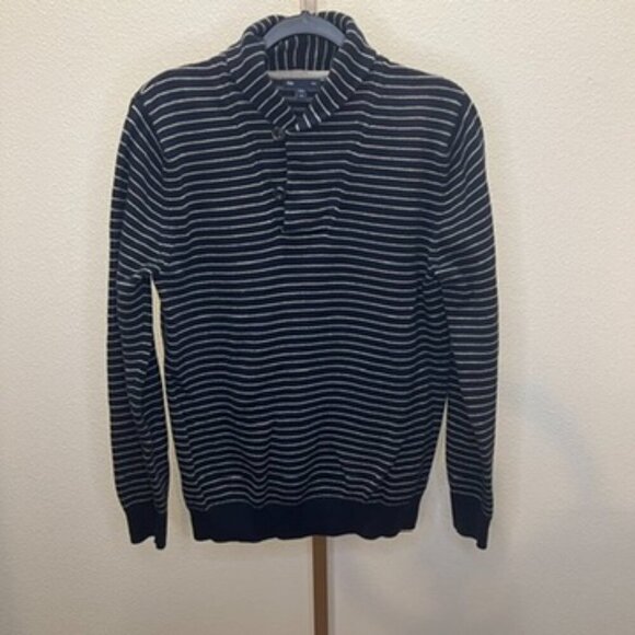 Gap Cozy Shawl Collar Sweater Navy Blue & White Size Medium - Picture 2 of 8